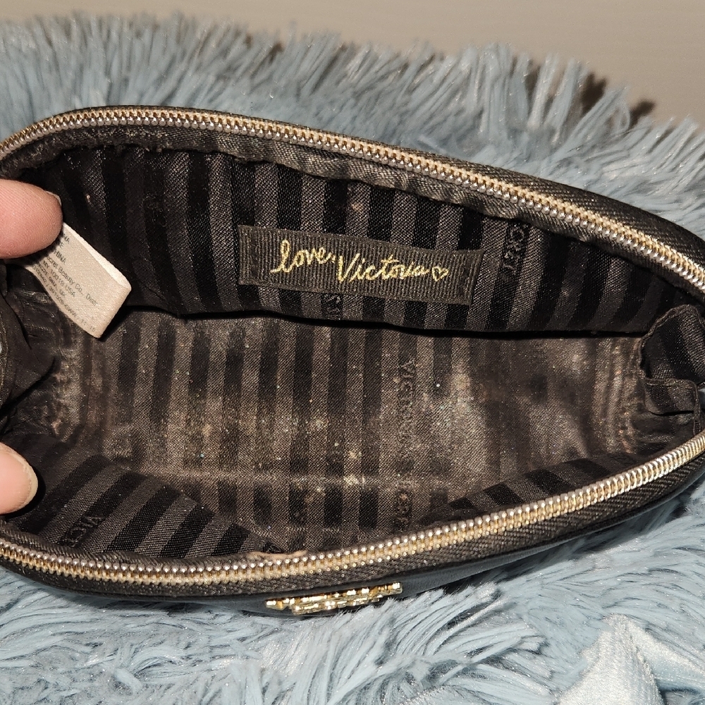 Victoria's Secret Black and Gold Cosmetic Bag with Cursive Design - Picture 4 of 4